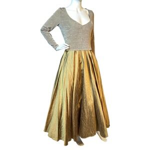 Bonnie Strauss Gold Floor Length Dress Long Evening Gown Party Vintage 80s  KC